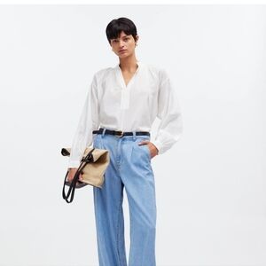 Madewell Shirred Long Sleeve Top NQ888 Size Small White NWT